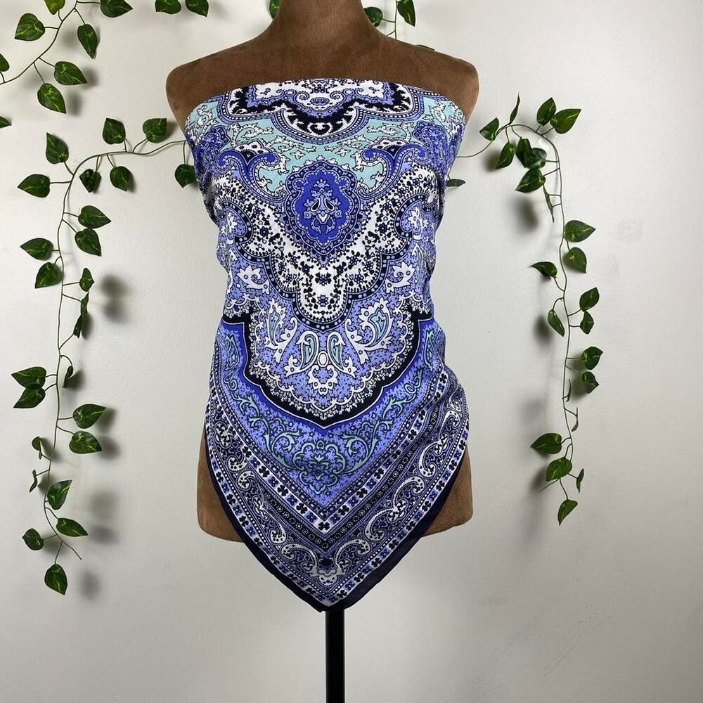 Large paisley print multi-wear satin bandana scarf tie top festival western boho